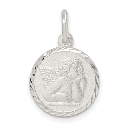 Sterling Silver Polished Satin And D/C Cherub Circle Charm