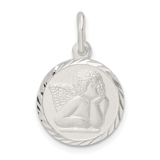 Sterling Silver Polished Satin And D/C Cherub Circle Charm