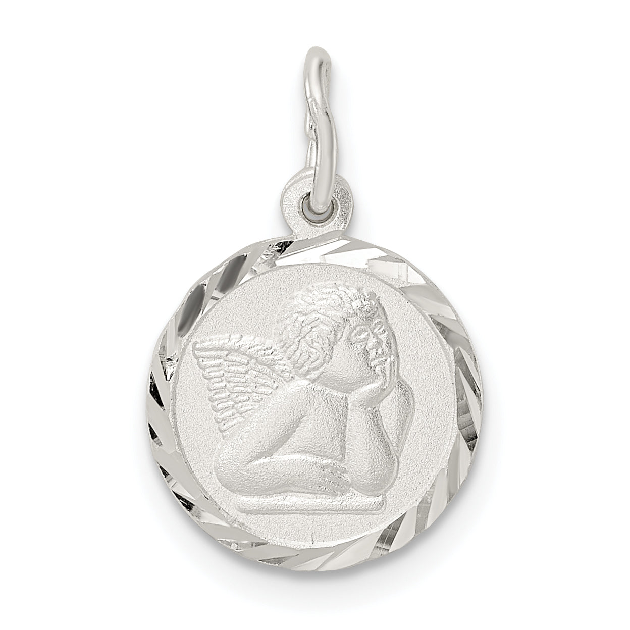Sterling Silver Polished Satin And D/C Cherub Circle Charm