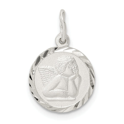 Sterling Silver Polished Satin And D/C Cherub Circle Charm
