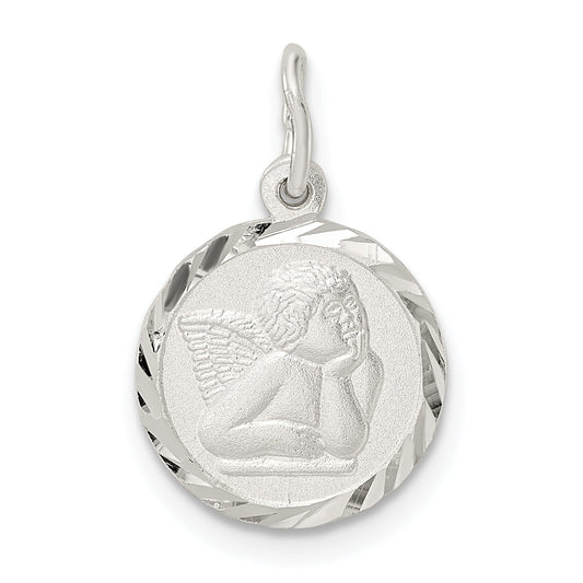 Sterling Silver Polished Satin And D/C Cherub Circle Charm