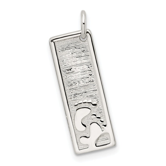 Sterling Silver Footprints On Textured Bar Charm