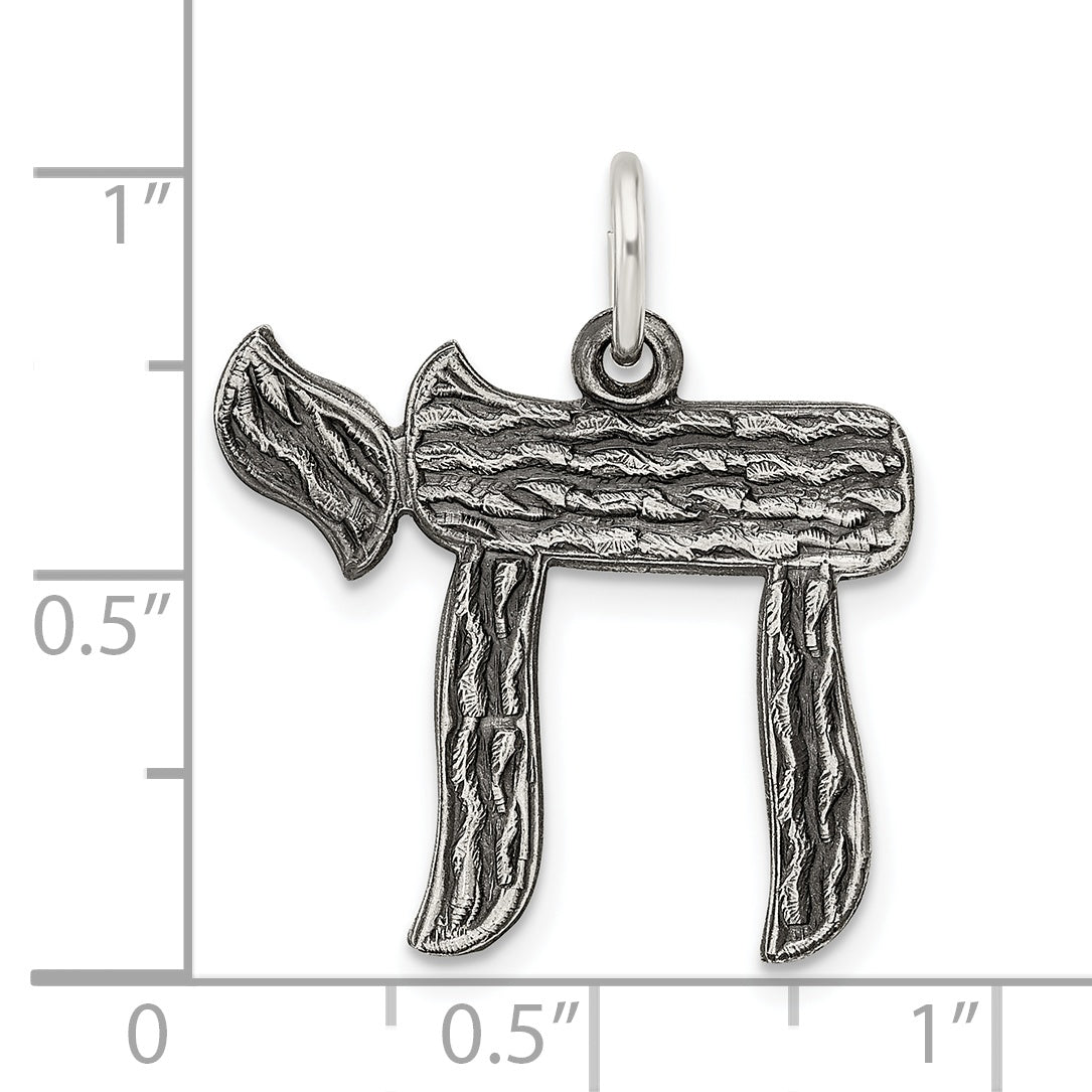 Sterling Silver Solid Antiqued And Textured Chai Symbol Pendant