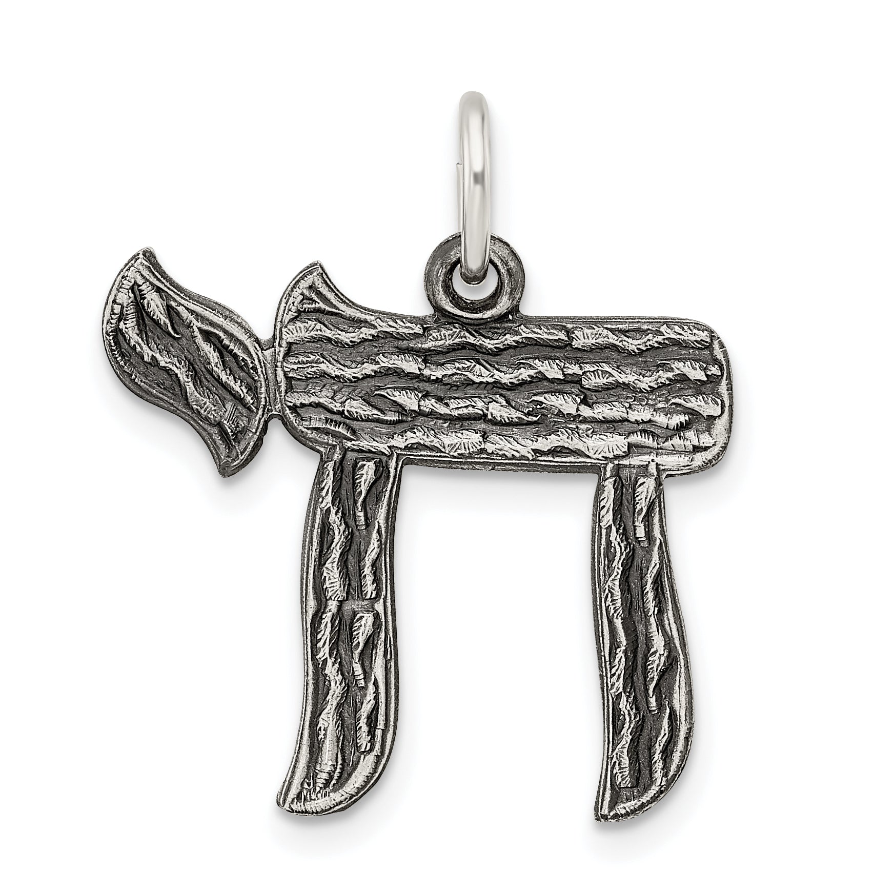 Sterling Silver Solid Antiqued And Textured Chai Symbol Pendant