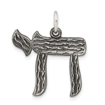 Sterling Silver Solid Antiqued And Textured Chai Symbol Pendant