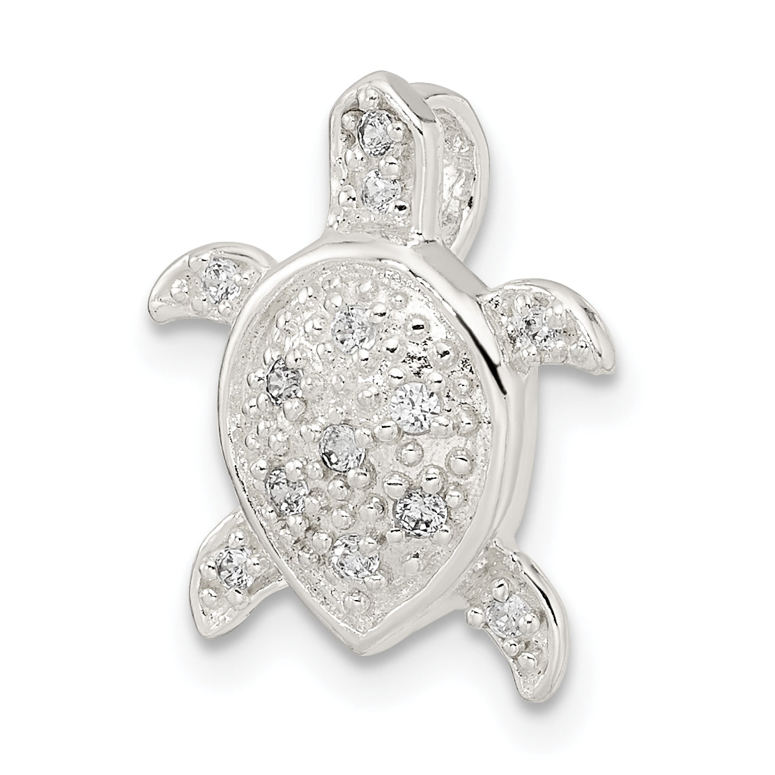 Sterling Silver Polished Cz Turtle Chain Slide