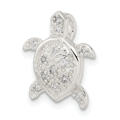 Sterling Silver Polished Cz Turtle Chain Slide