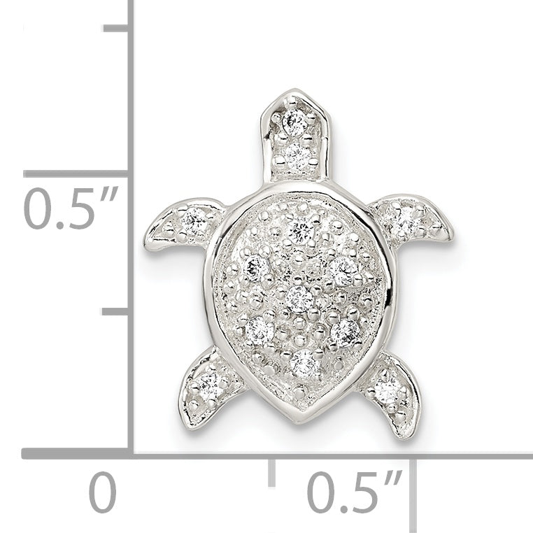 Sterling Silver Polished Cz Turtle Chain Slide