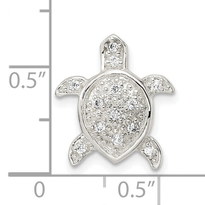 Sterling Silver Polished Cz Turtle Chain Slide
