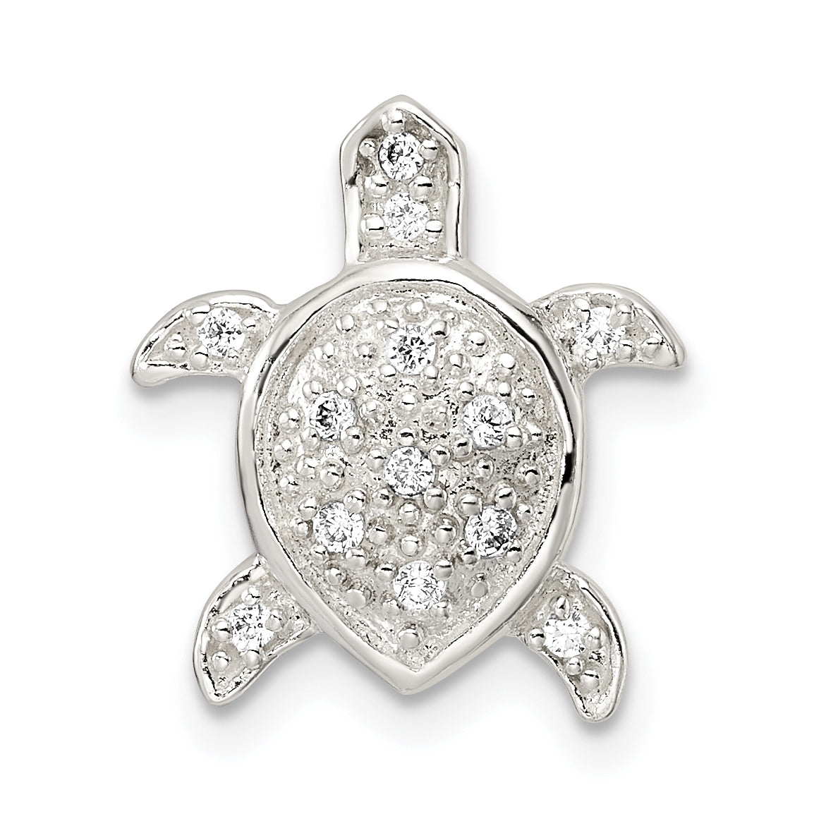 Sterling Silver Polished Cz Turtle Chain Slide