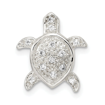 Sterling Silver Polished Cz Turtle Chain Slide