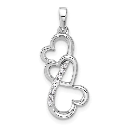 Sterling Silver Rhodium-Plated Polished CZ Open Triple Heart Pendant