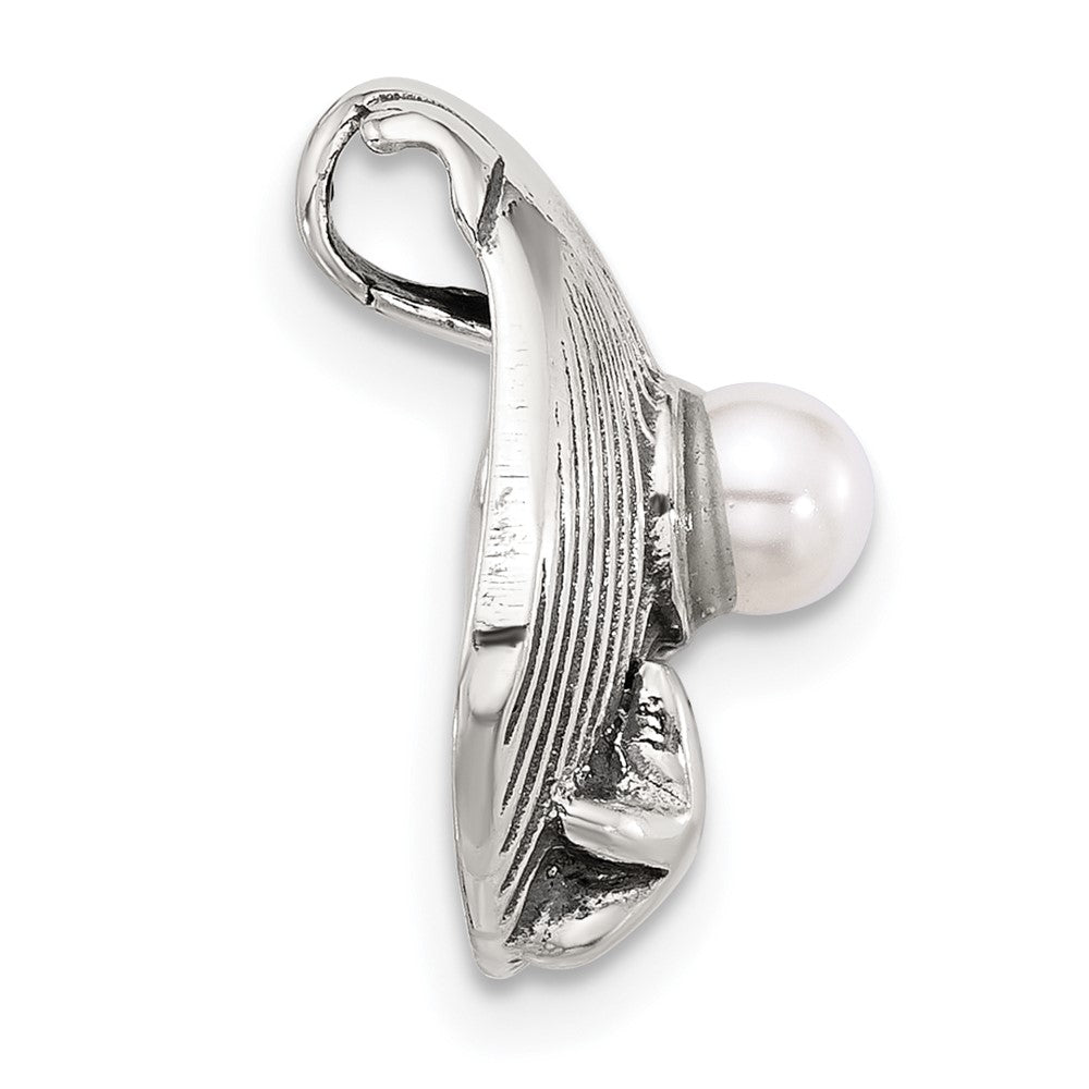 Sterling Silver Polished and Antiqued Synthetic Pearl Seashell Chain Slide