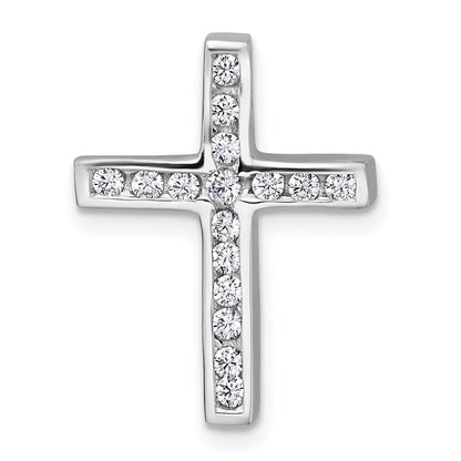 Sterling Silver Rhodium-Plated Polished CZ Cross Chain Slide Pendant