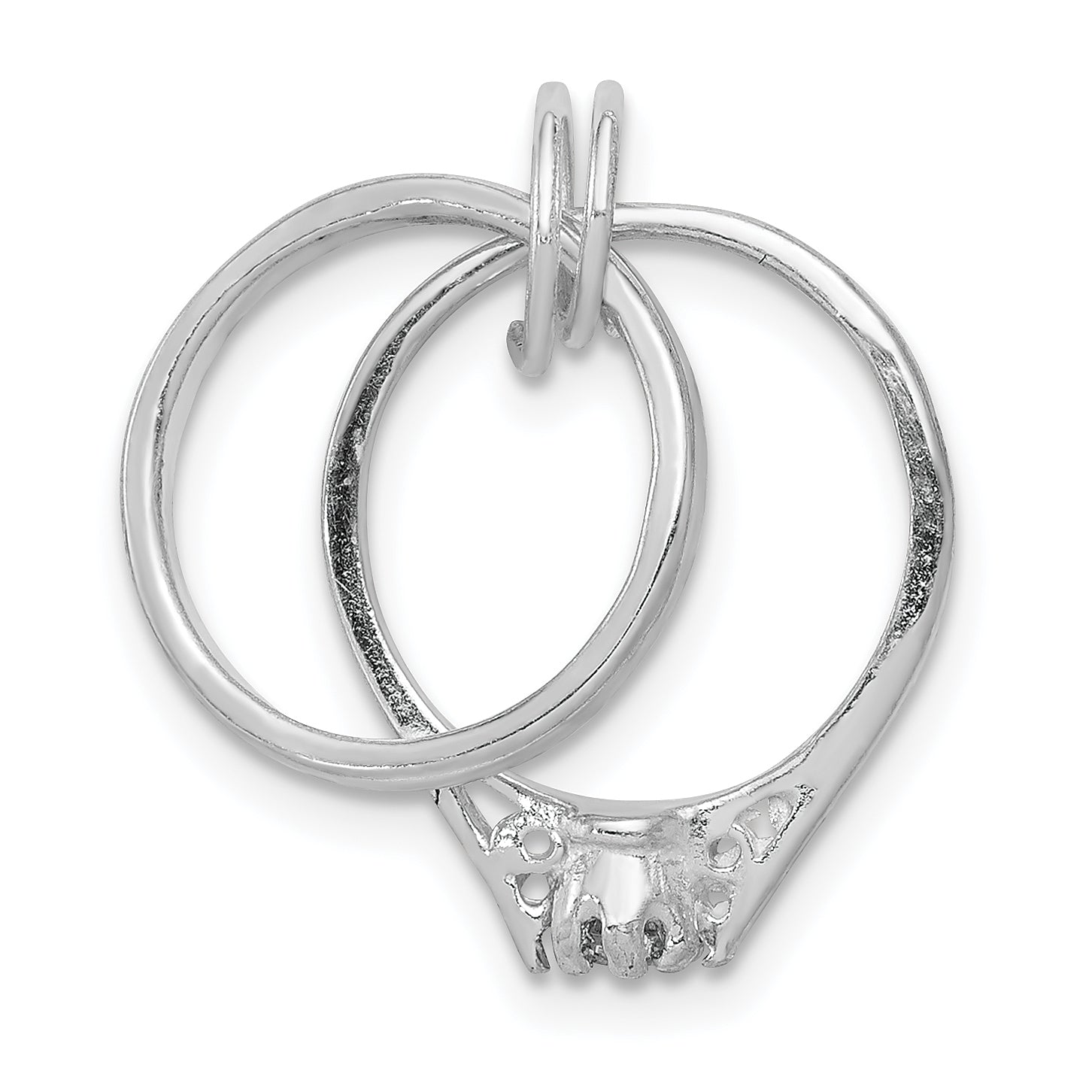 Sterling Silver Rhodium-Plated Wedding Ring Set Charm