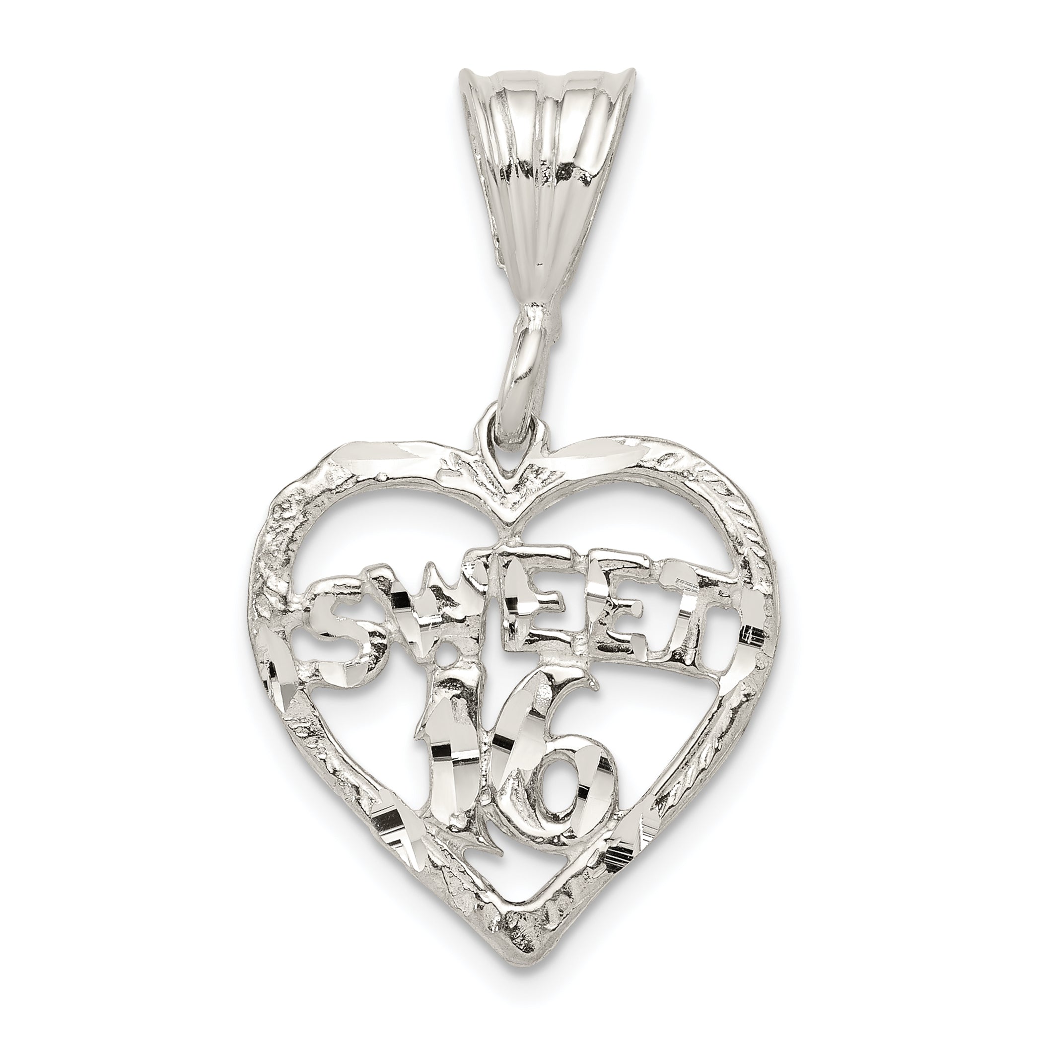 Sterling Silver Heart Sweet 16 Charm