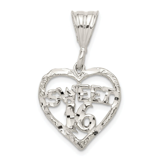 Sterling Silver Heart Sweet 16 Charm