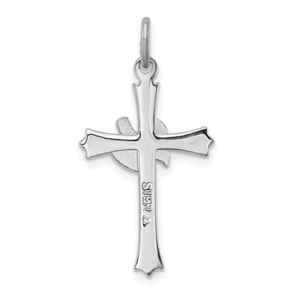Sterling Silver Rhodium-Plated Holy Spirit Cross With Dove Charm