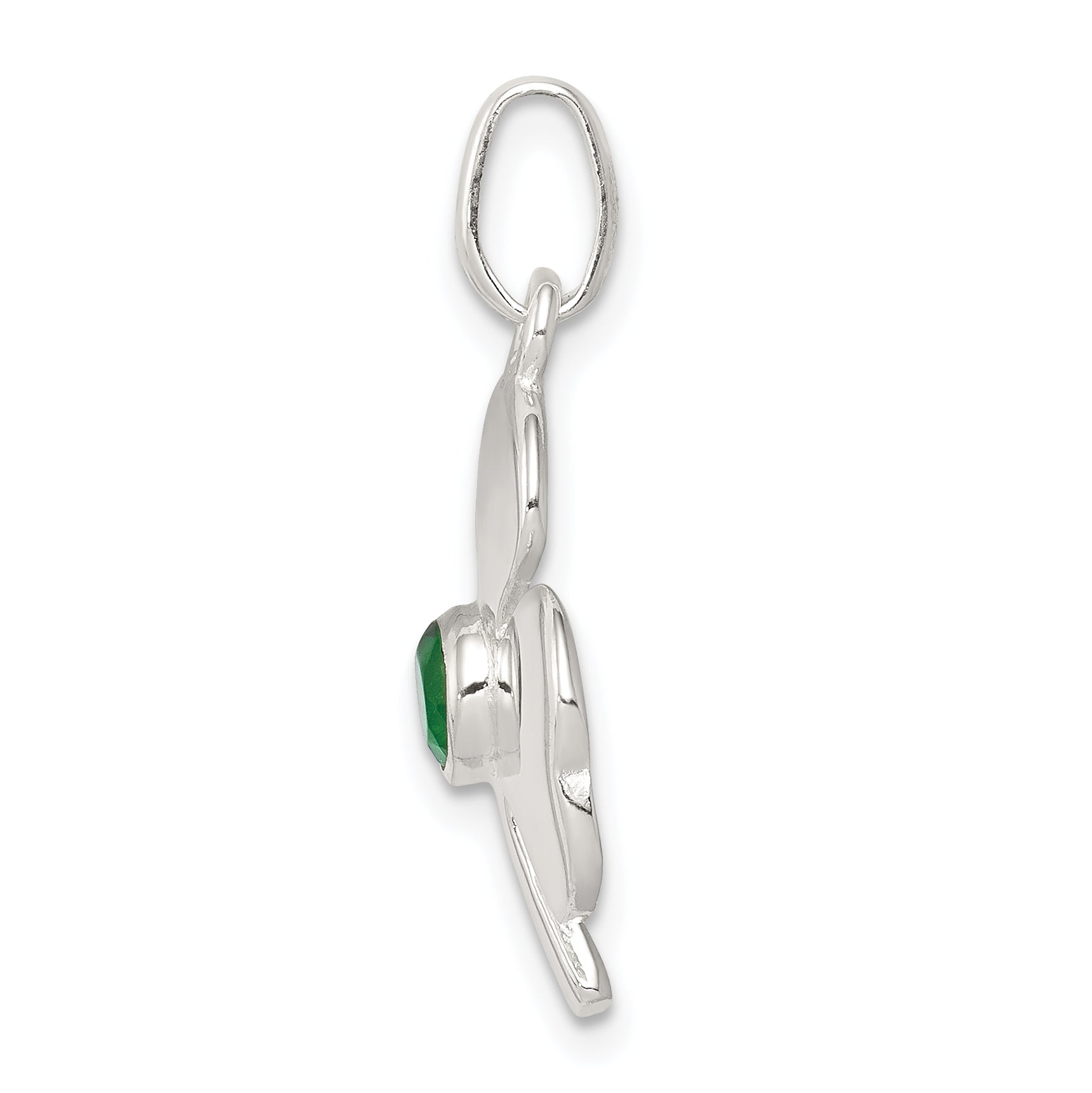 Sterling Silver Clover With Green Glass Charm