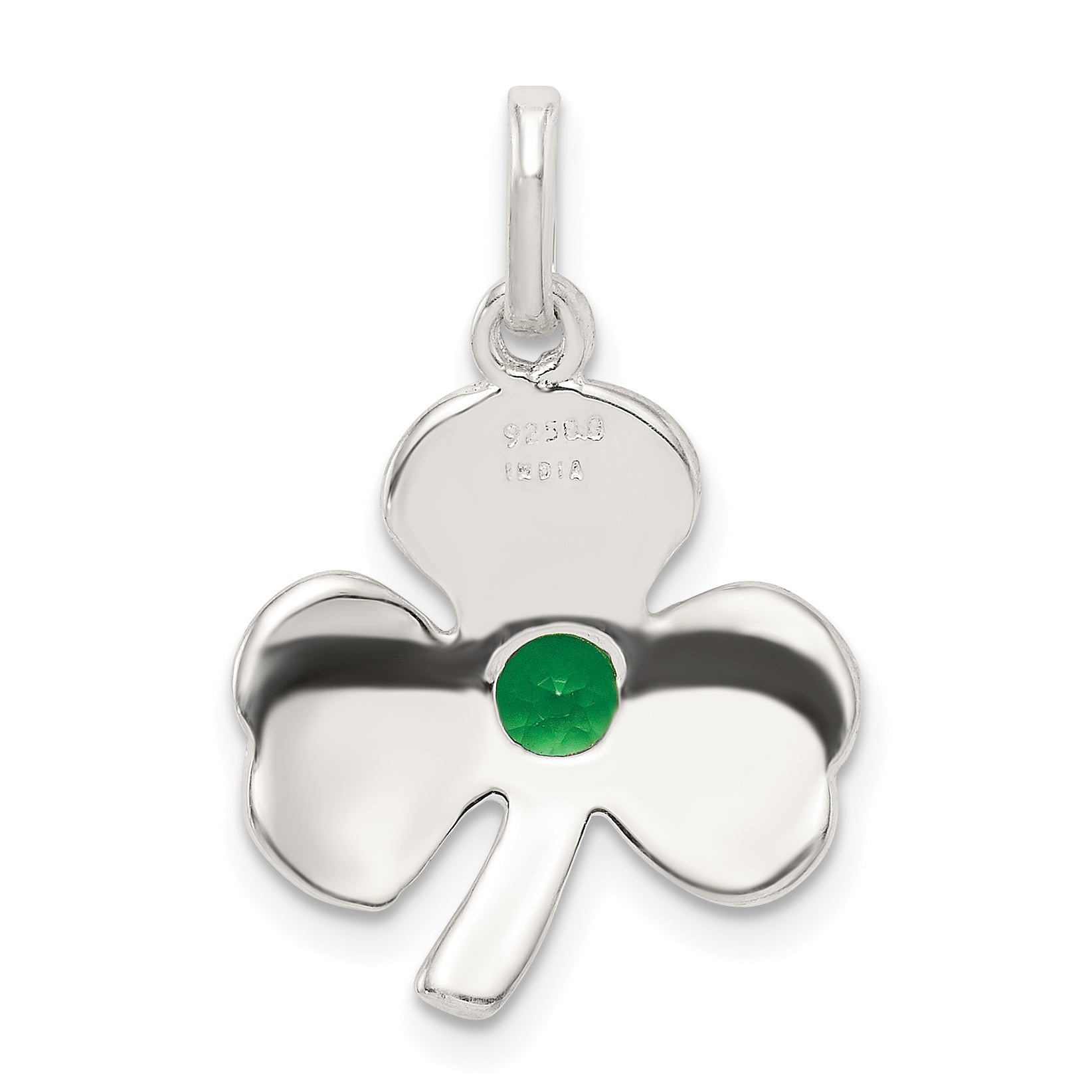 Sterling Silver Clover With Green Glass Charm