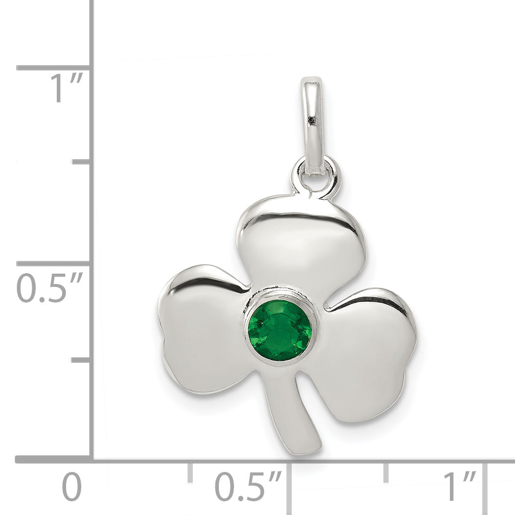 Sterling Silver Clover With Green Glass Charm