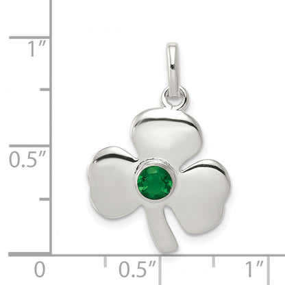 Sterling Silver Clover With Green Glass Charm