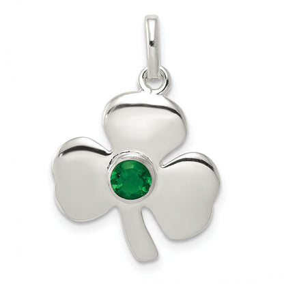 Sterling Silver Clover With Green Glass Charm
