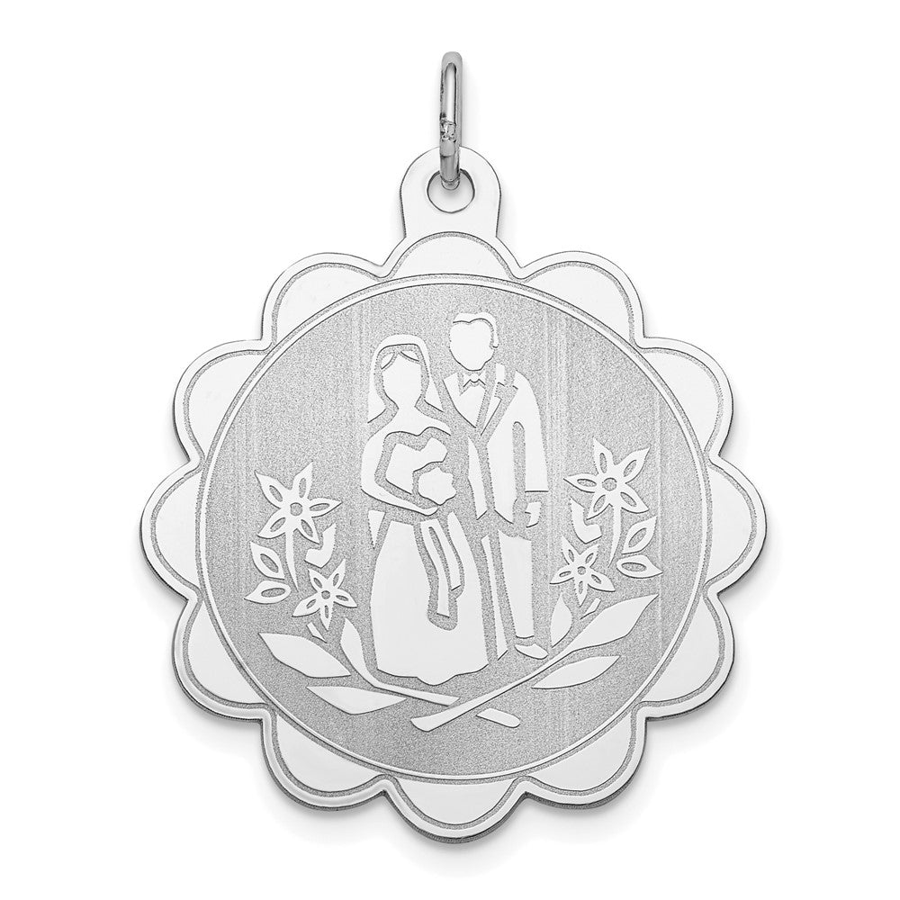 Sterling Silver Rhodium-Plated Bride & Groom Disc Charm