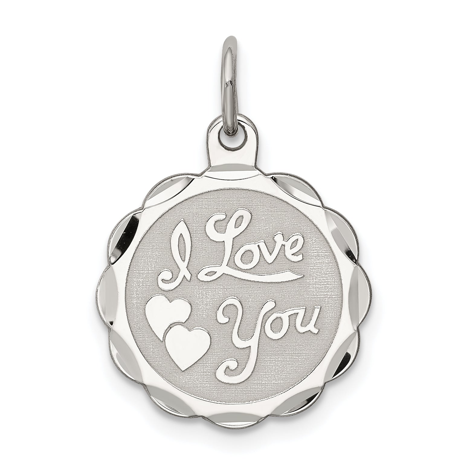 Sterling Silver Rhodium-Plated I Love You Disc Charm