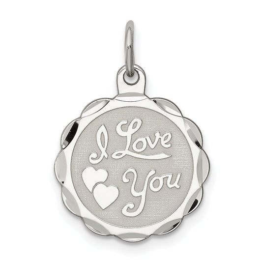 Sterling Silver Rhodium-Plated I Love You Disc Charm