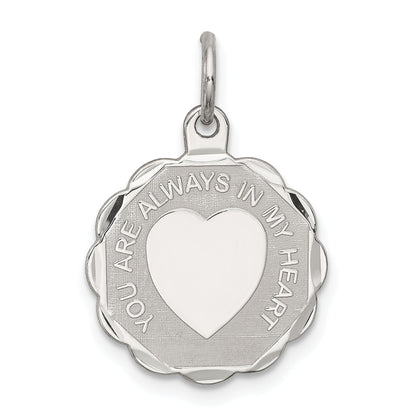 Sterling Silver Rhodium-Plated Your Always In My Heart Disc Charm