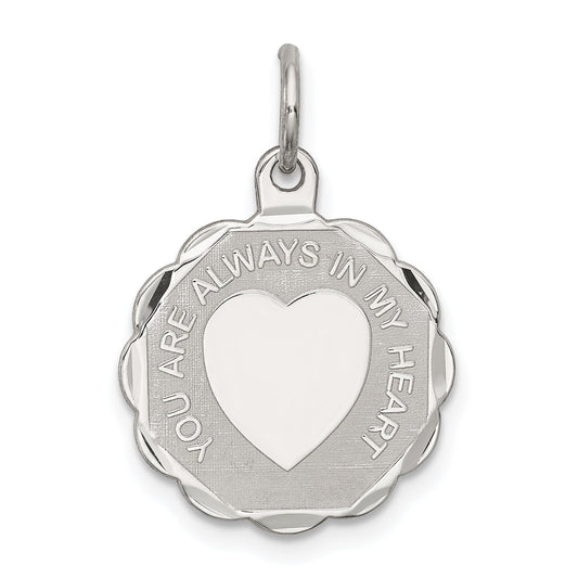 Sterling Silver Rhodium-Plated Your Always In My Heart Disc Charm