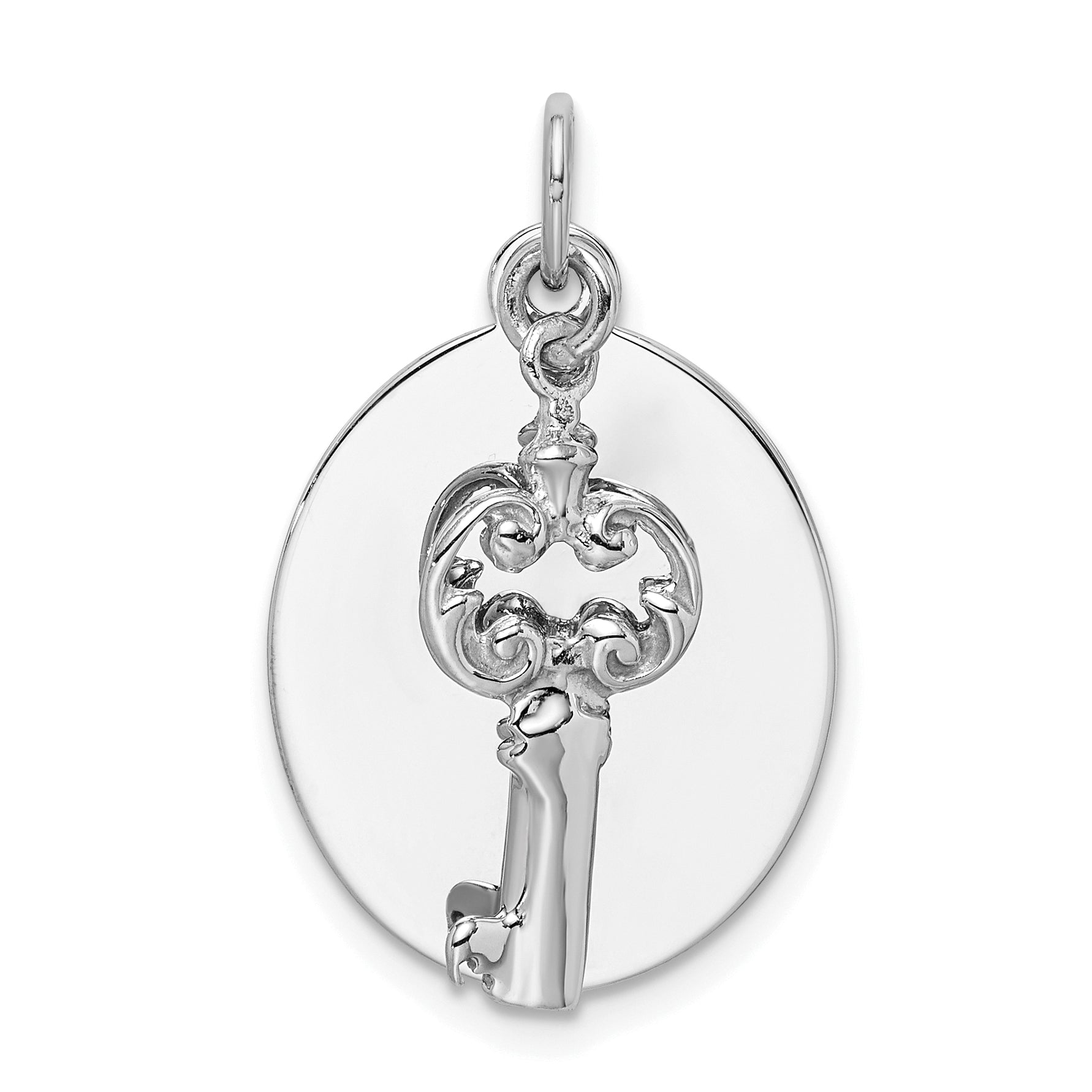 Sterling Silver Rhodium-Plated Key Charm