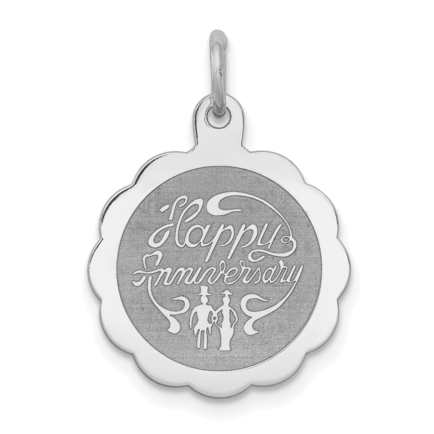Sterling Silver Rhodium-Plated Happy Anniversary Disc Charm