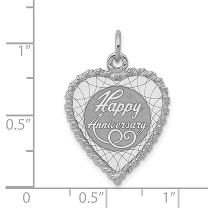 Sterling Silver Ss Rh-Plt Happy Anniversary Polished Front/Satin Back Disc Charm