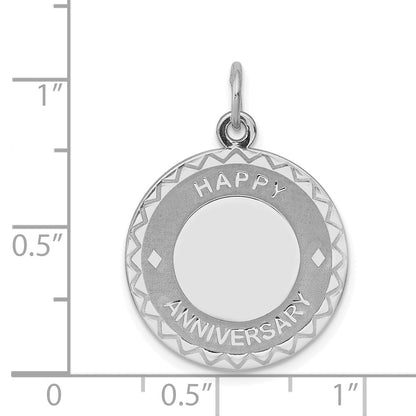 Sterling Silver Rhodium-Plated Happy Anniversary Disc Charm