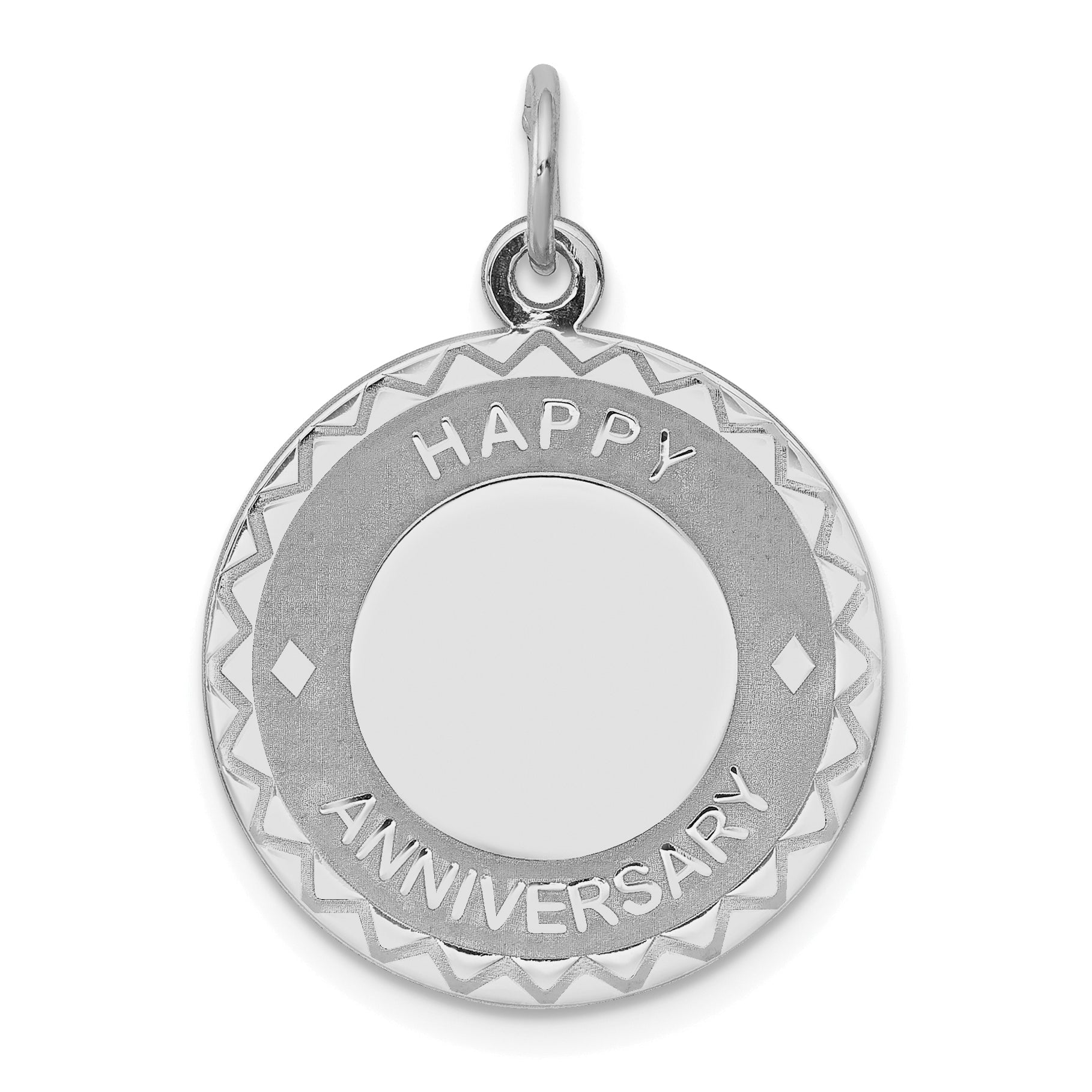 Sterling Silver Rhodium-Plated Happy Anniversary Disc Charm