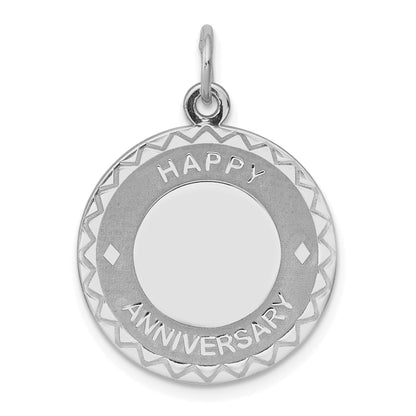 Sterling Silver Rhodium-Plated Happy Anniversary Disc Charm