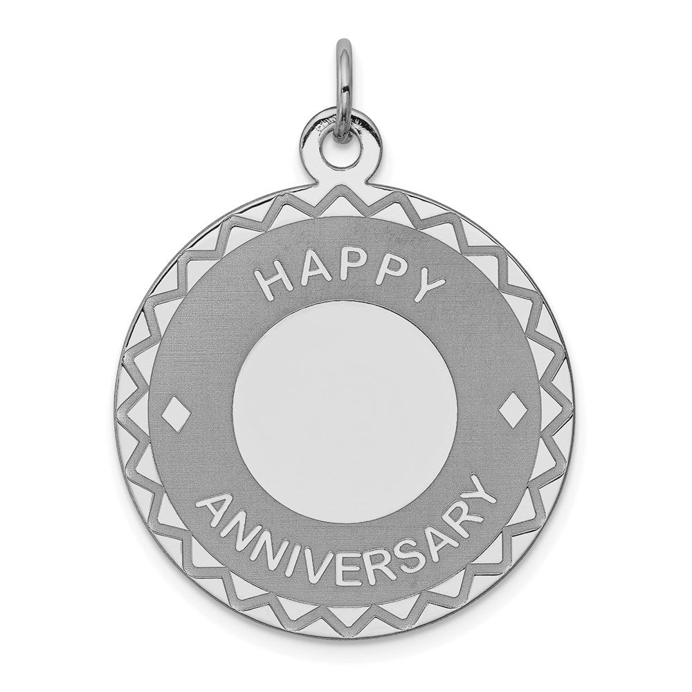 Sterling Silver Rhodium-Plated Happy Anniversary Disc Charm