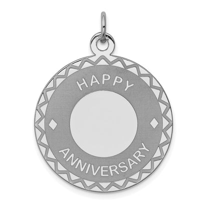 Sterling Silver Rhodium-Plated Happy Anniversary Disc Charm