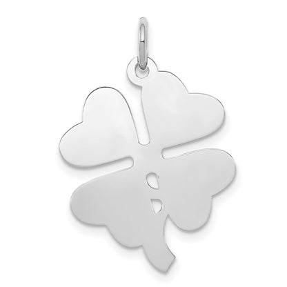 Sterling Silver Rhodium-Plated 4-Leaf Clover Polished Disc Charm