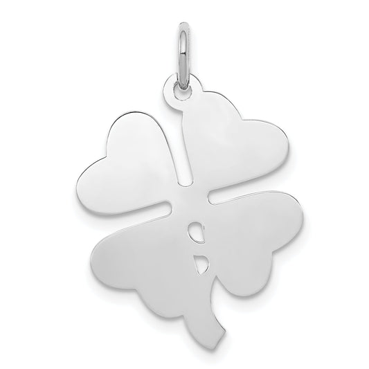 Sterling Silver Rhodium-Plated 4-Leaf Clover Polished Disc Charm