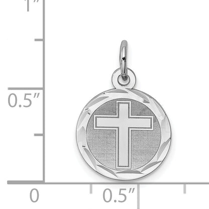 Sterling Silver Rhodium-Plated Cross Disc Charm