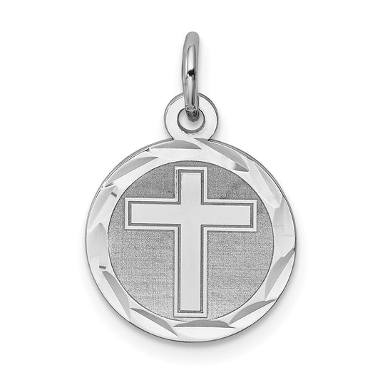 Sterling Silver Rhodium-Plated Cross Disc Charm
