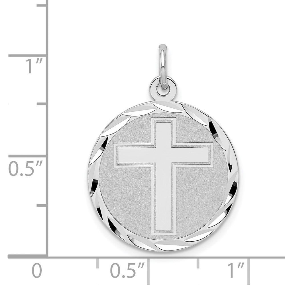 Sterling Silver Rhodium-Plated Cross Disc Charm