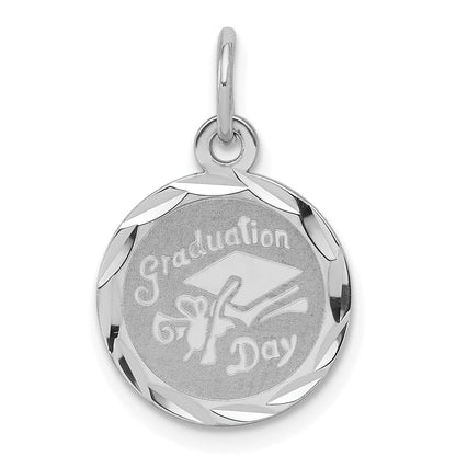 Sterling Silver Rhodium-Plated Graduation Day Disc Charm