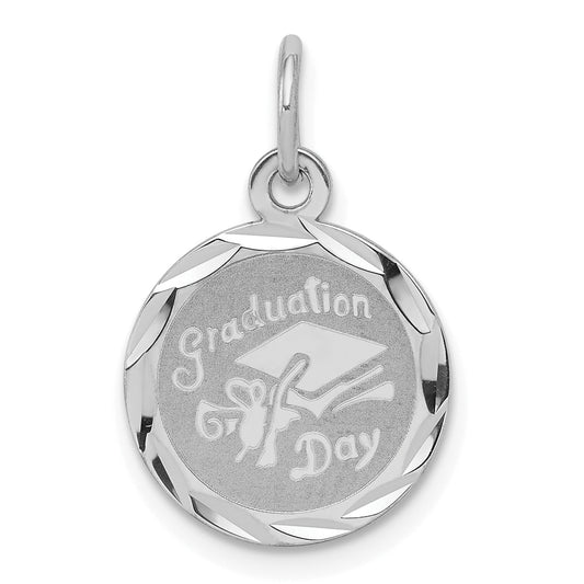 Sterling Silver Rhodium-Plated Graduation Day Disc Charm