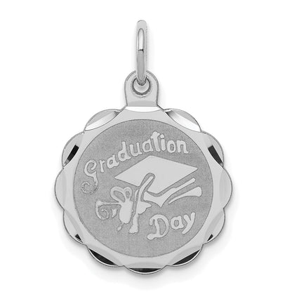 Sterling Silver Rhodium-Plated Graduation Day Disc Charm