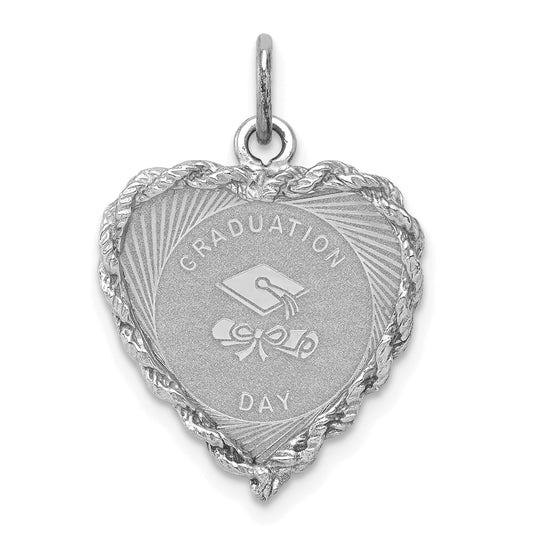 Sterling Silver Rhodium-Plated Graduation Cap & Diploma Disc Charm