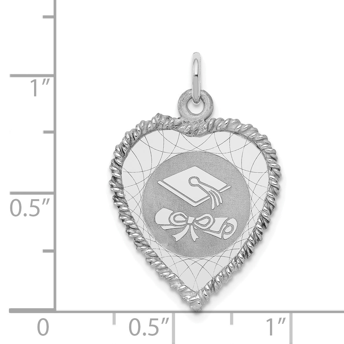 Sterling Silver Rhodium-Plated Graduation Cap & Diploma Disc Charm